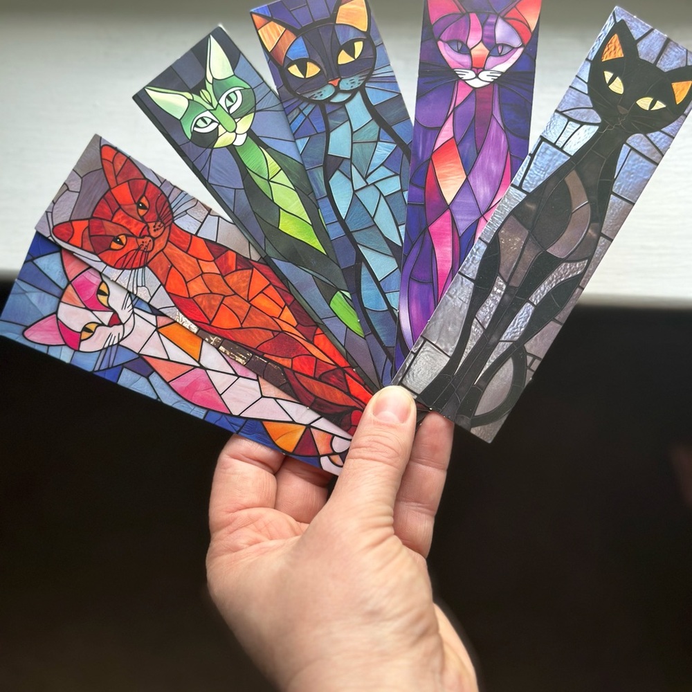 Stained Glass Cat Bookmarks Set